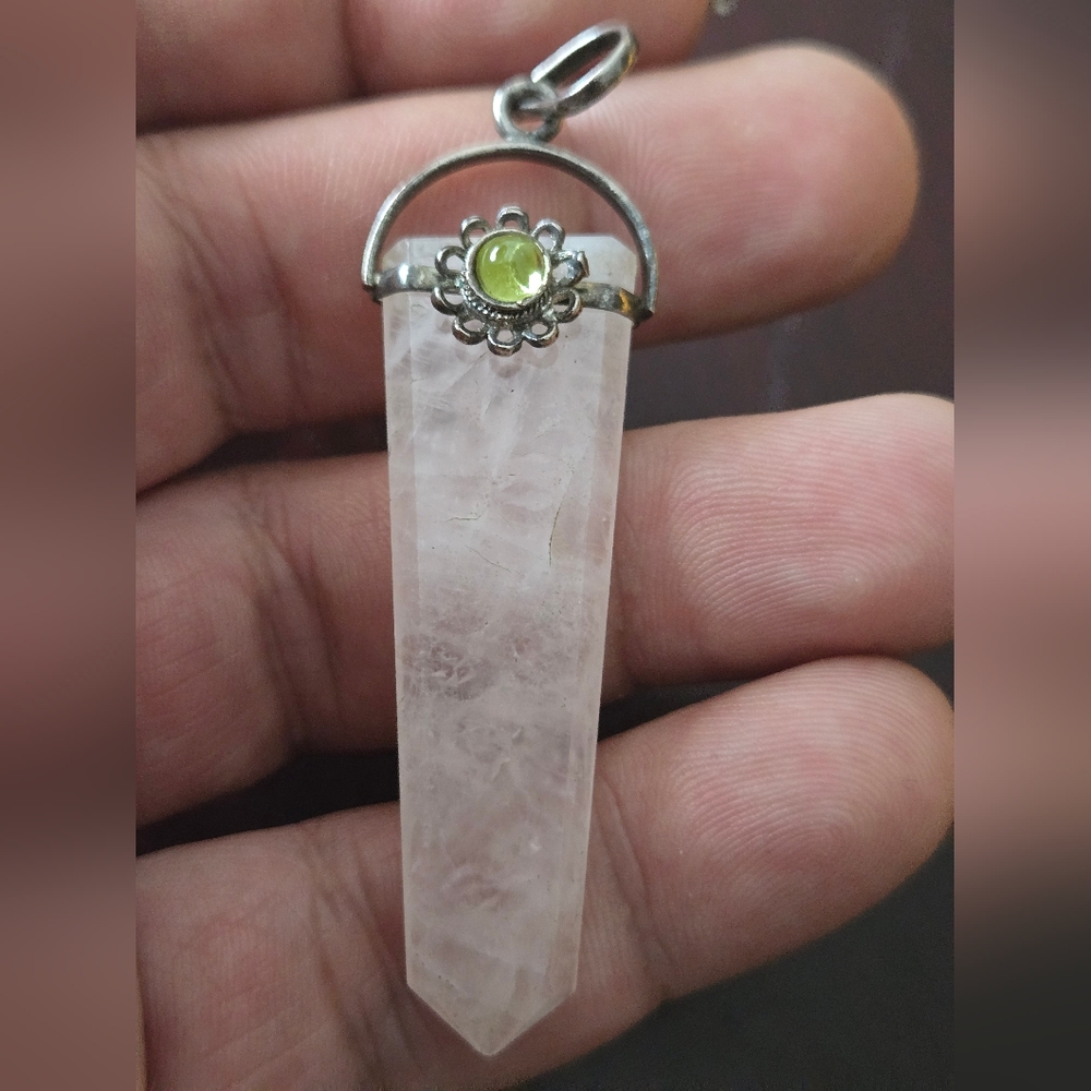 Elegant Sterling Silver Pendentif Et Pierre Rose